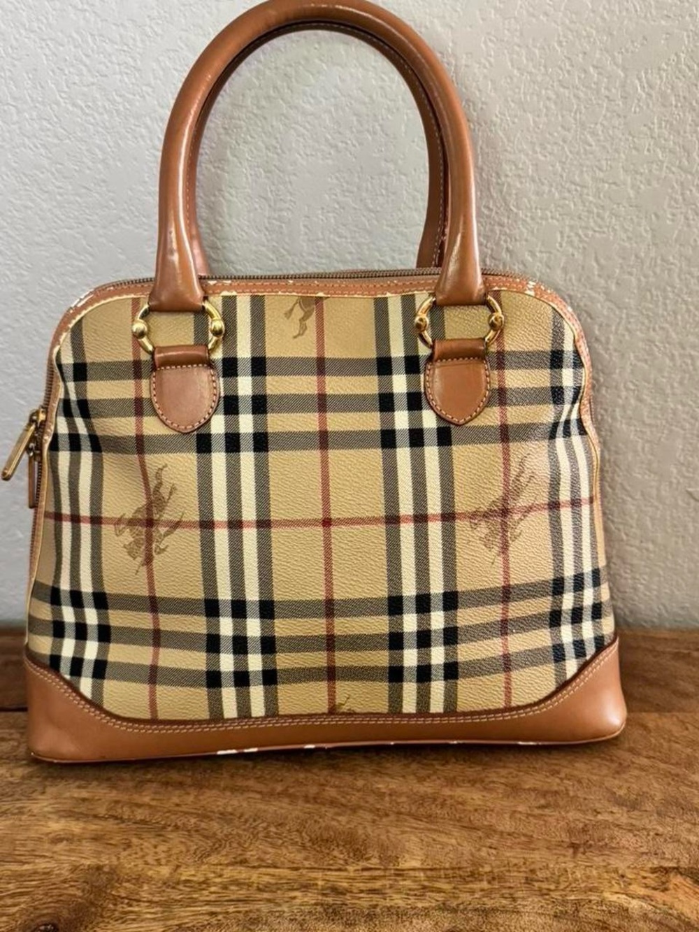 Burberry Beige Tan Check Satchel with Gold Hardware - Picture 2 of 5